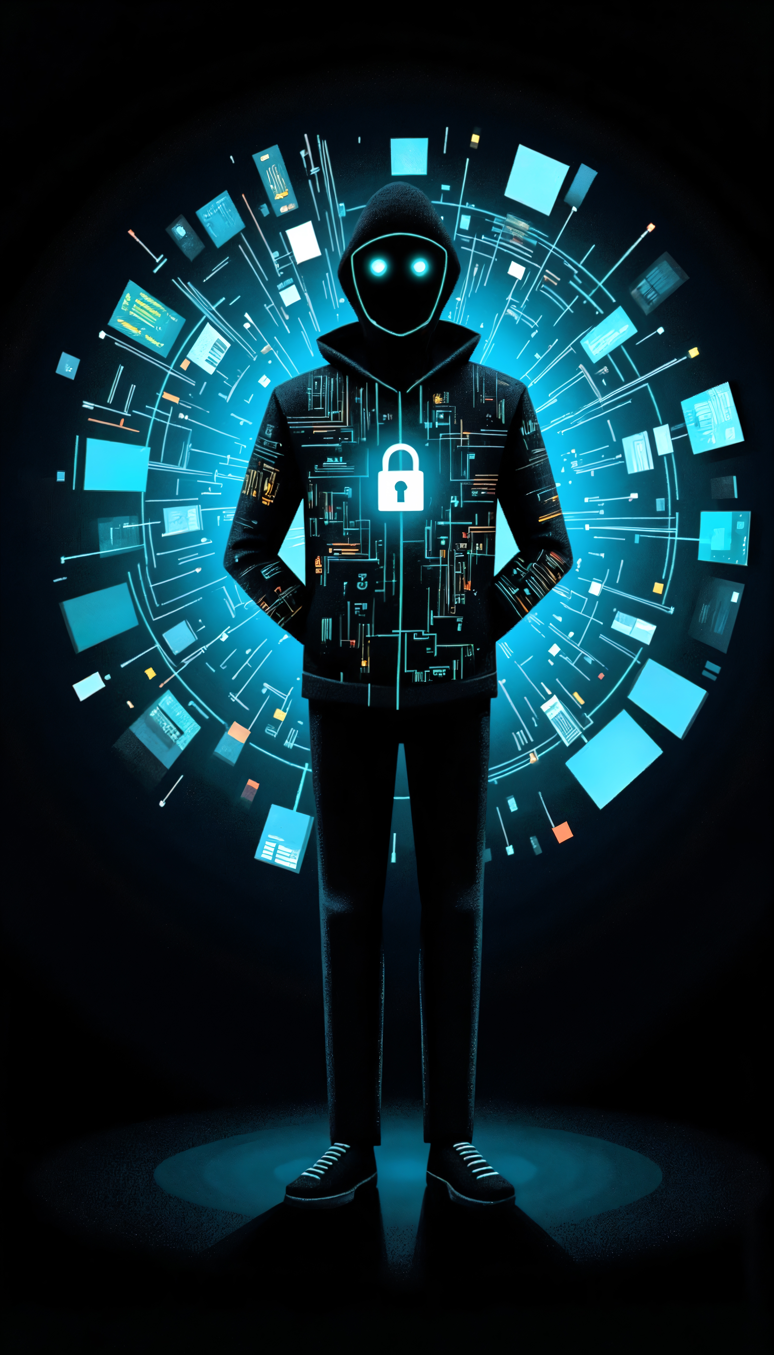 Graphic showing a conceptual image of an ethical hacker analyzing attack vectors or a flow chart of attack methodologies